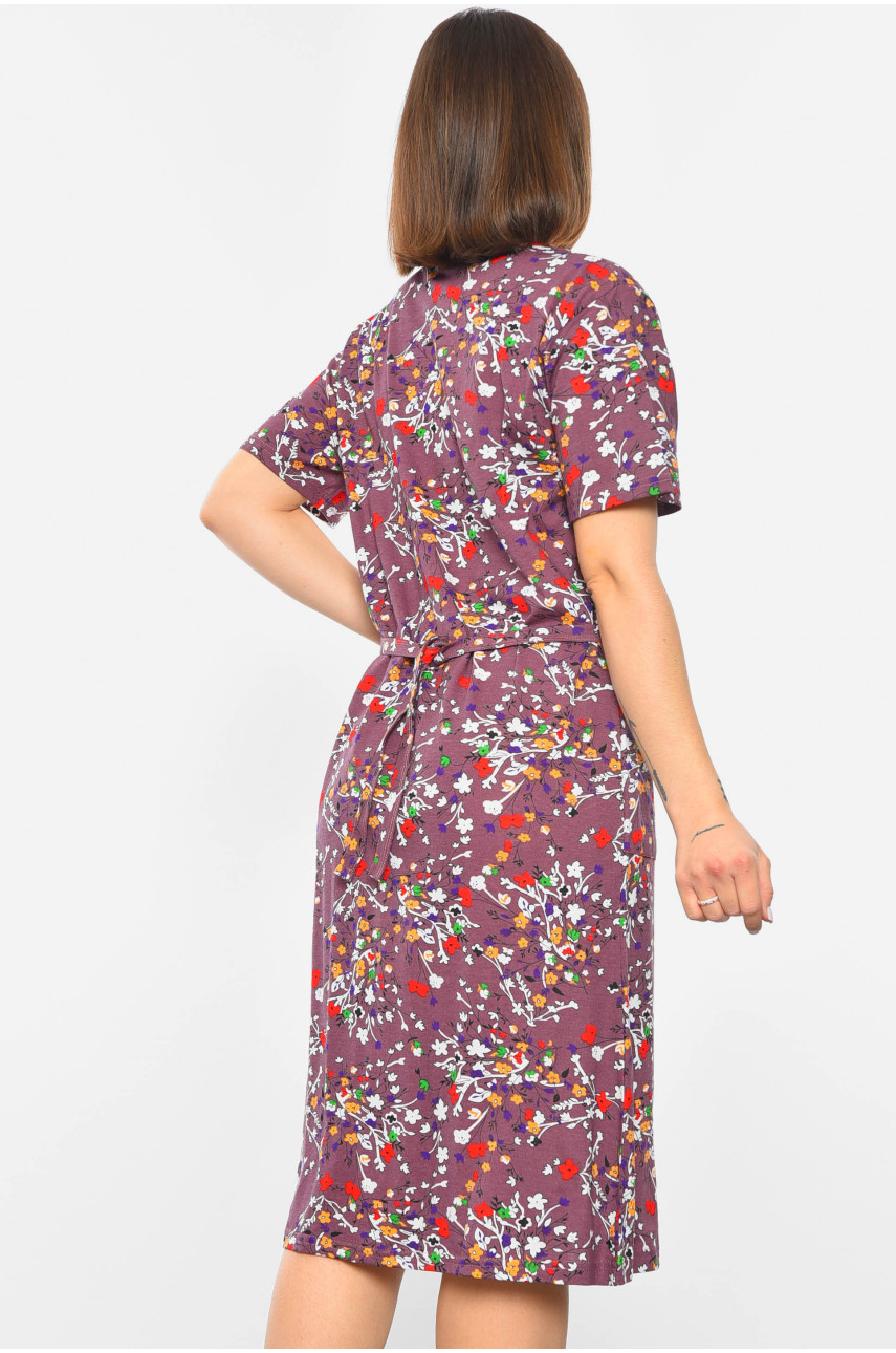 Халат женский полубатальный с принтом красного цвета 3055 193004