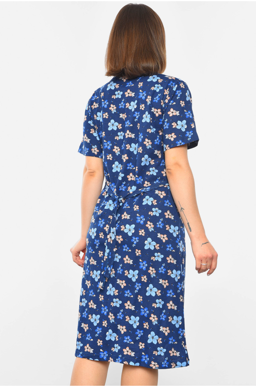 Халат женский полубатальный с принтом темно-синего цвета 3050 193009