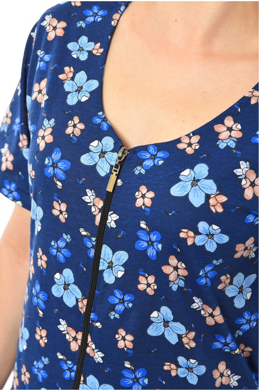 Халат женский полубатальный с принтом темно-синего цвета 3050 193009