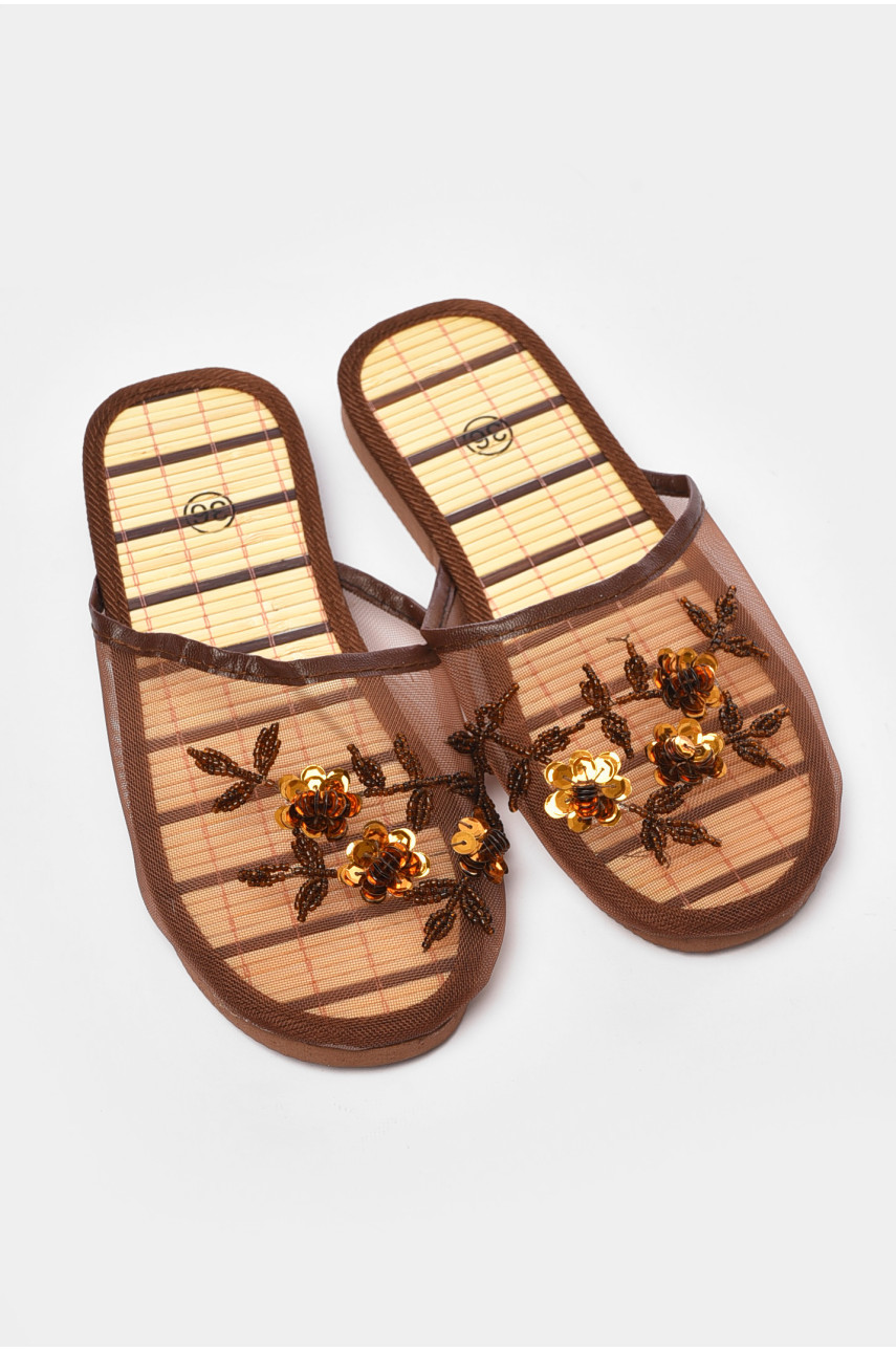 Капці домашні жіночі коричневого кольору 193106 Капці домашні жіночі коричневого кольору 193106