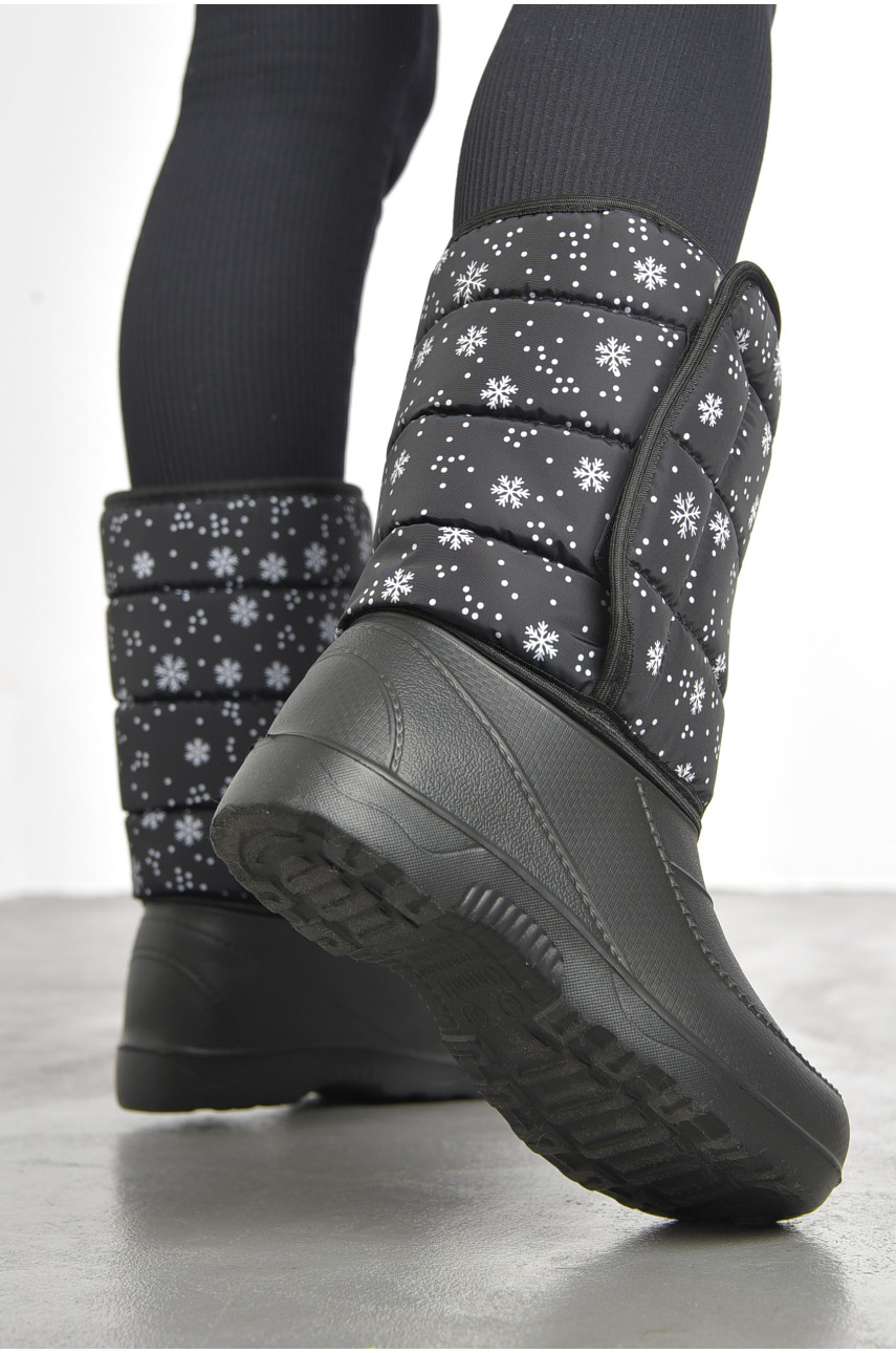 Дутики женские на меху черного цвета 193176