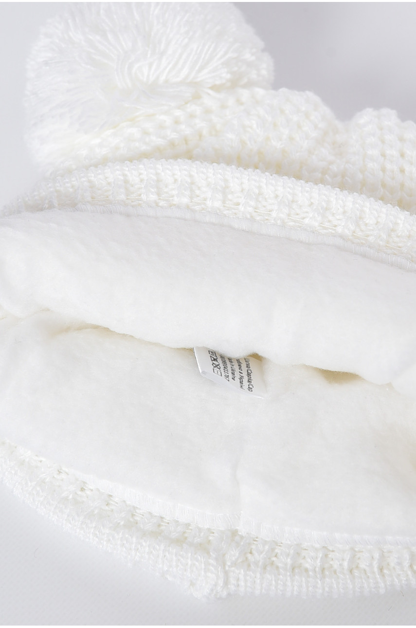 Шапка підліткова для дівчинки однотонна білого кольору 193180 Шапка підліткова для дівчинки однотонна білого кольору 193180