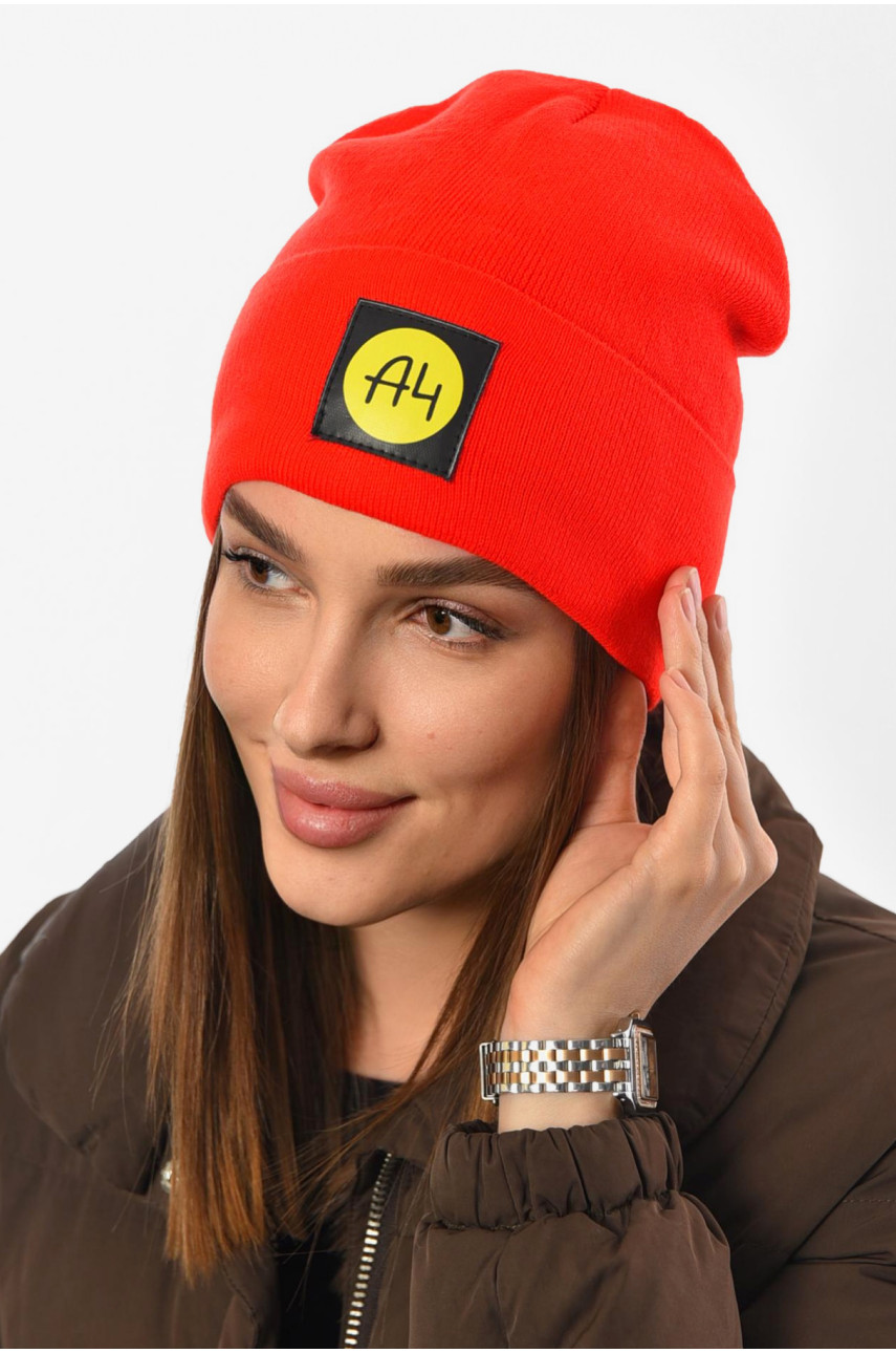 Шапка жіноча зимова на флісі однотонна червоного кольору 193190