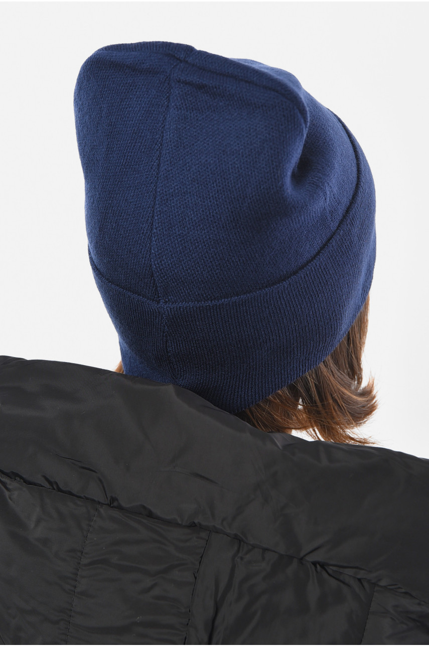Шапка жіноча зимова на флісі однотонна темно-синього кольору 193193