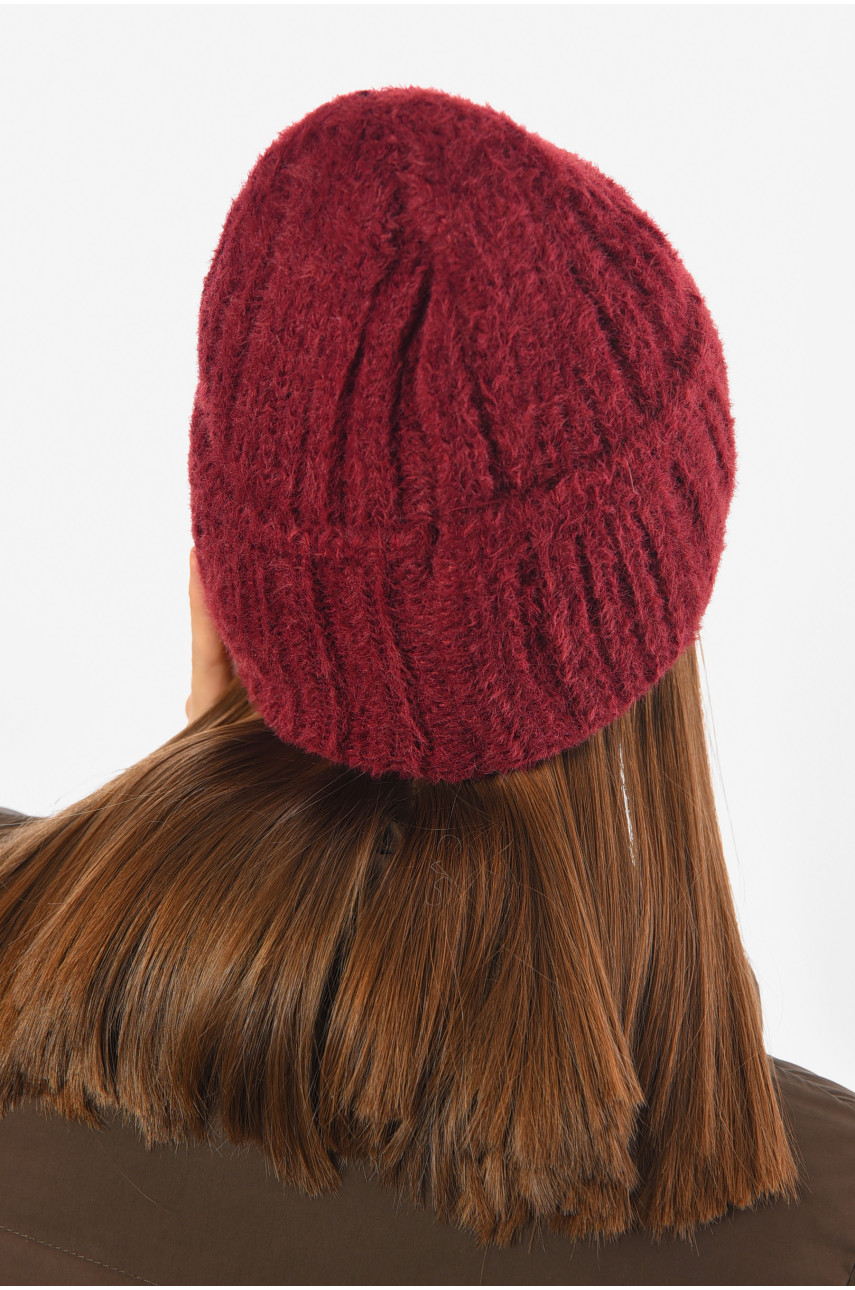 Шапка женская зимняя на флисе однотонная бордового цвета 193198 Шапка женская зимняя на флисе однотонная бордового цвета 193198