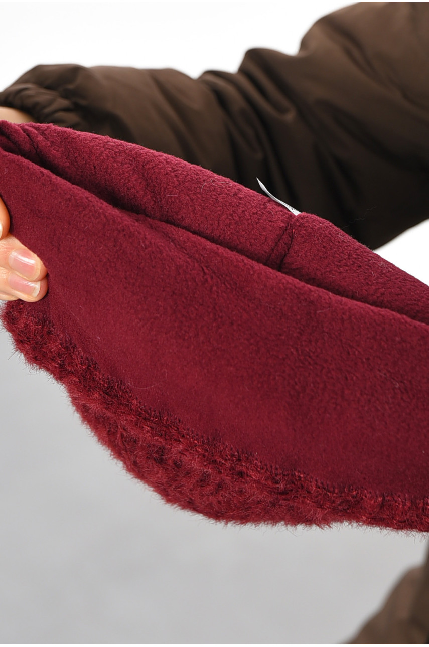 Шапка женская зимняя на флисе однотонная бордового цвета 193198 Шапка женская зимняя на флисе однотонная бордового цвета 193198
