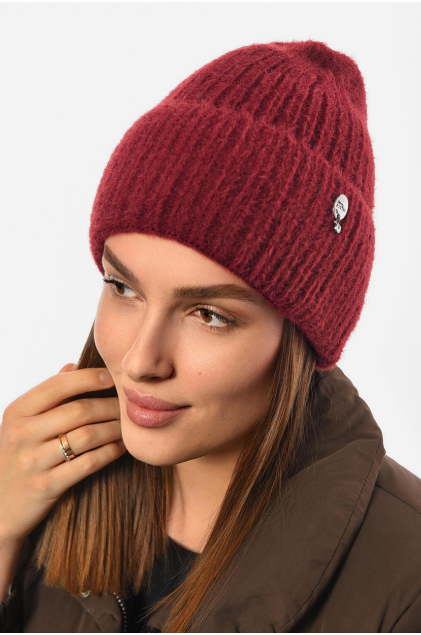 Шапка женская зимняя на флисе однотонная бордового цвета 193202 Шапка женская зимняя на флисе однотонная бордового цвета 193202