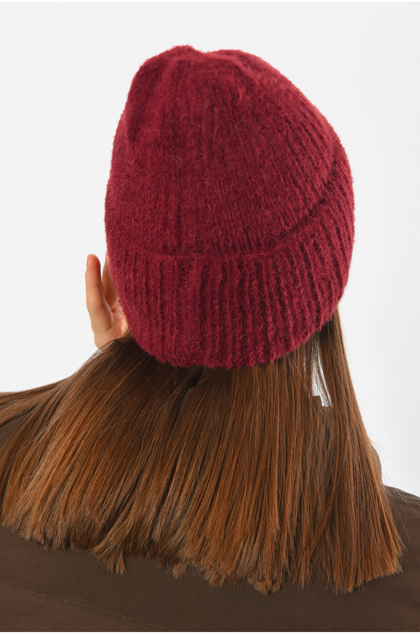 Шапка женская зимняя на флисе однотонная бордового цвета 193202 Шапка женская зимняя на флисе однотонная бордового цвета 193202