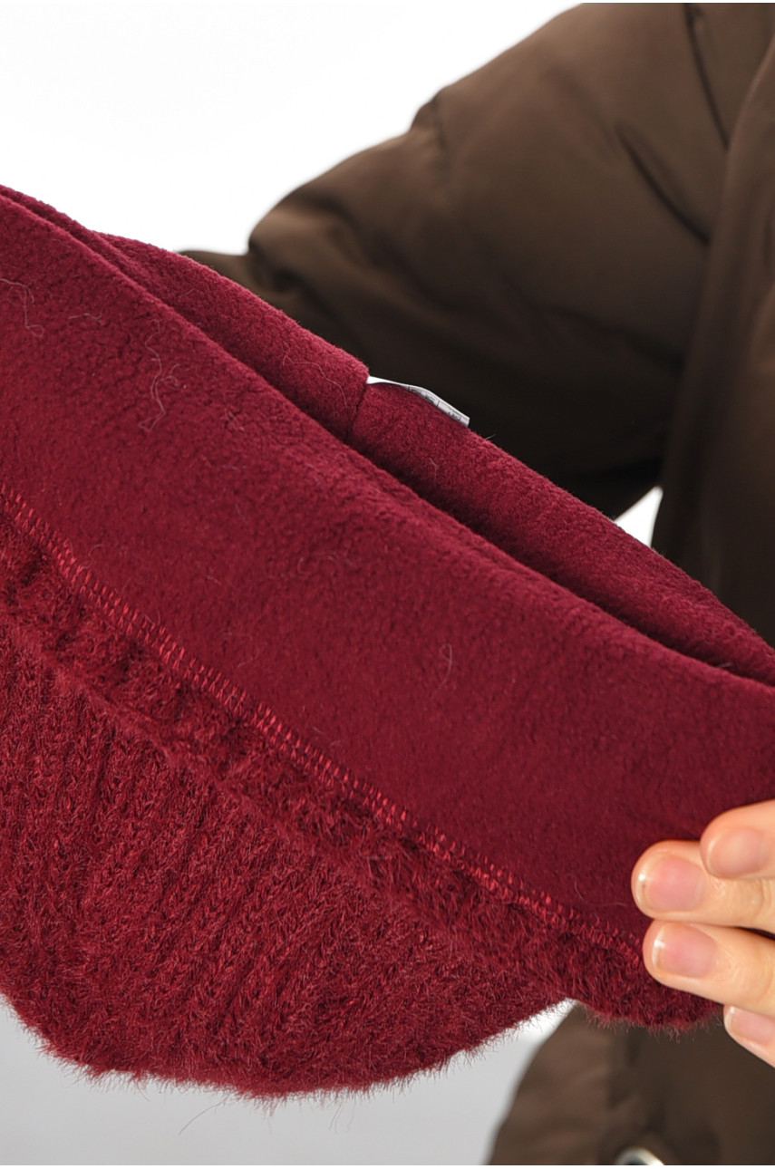 Шапка женская зимняя на флисе однотонная бордового цвета 193202 Шапка женская зимняя на флисе однотонная бордового цвета 193202