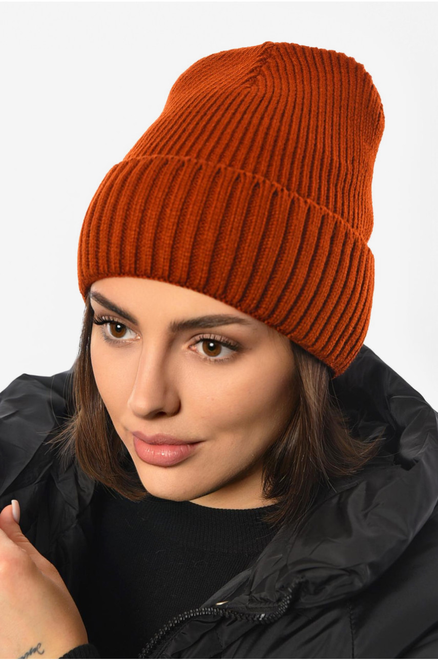 Шапка женская зимняя на флисе однотонная коричневого цвета 193205