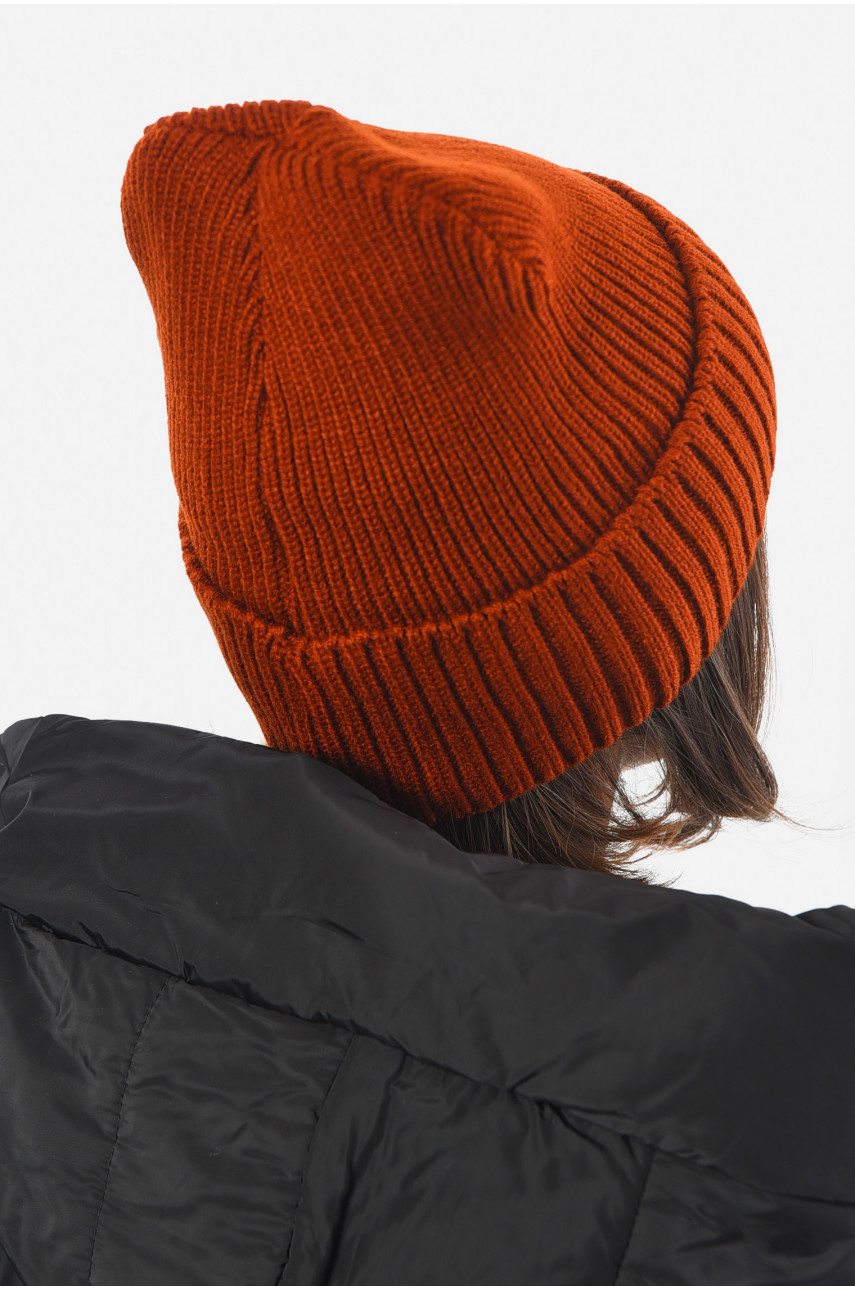 Шапка женская зимняя на флисе однотонная коричневого цвета 193205