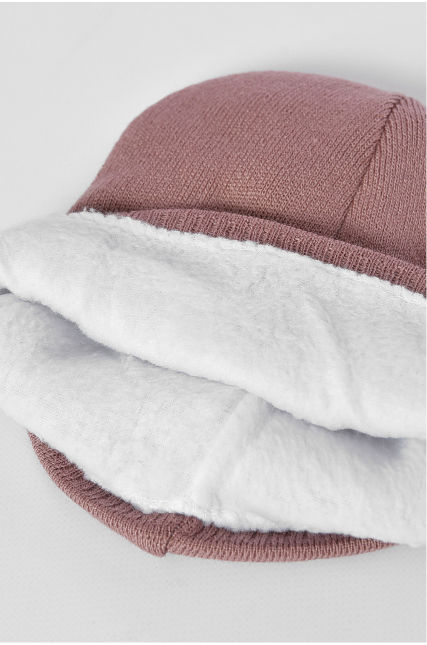 Шапка зимова підліткова з нашивкою пудрового кольору 193217