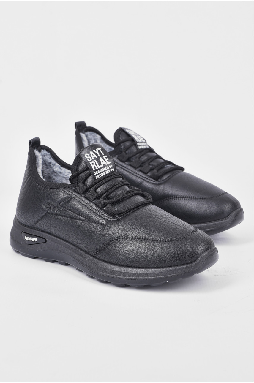 Кроссовки мужские с искуственным мехом черного цвета А76 193244