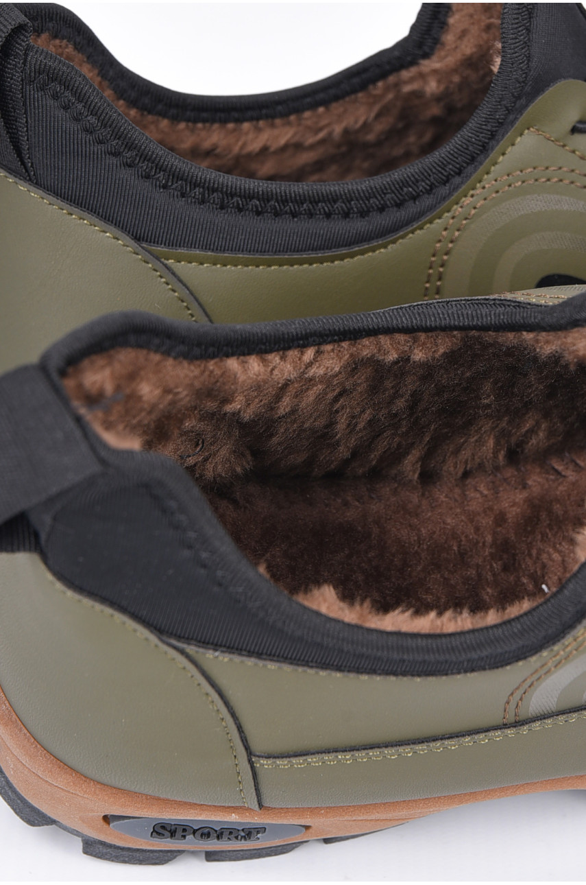 Кроссовки мужские с искуственным мехом темно-зеленого цвета F303 193248