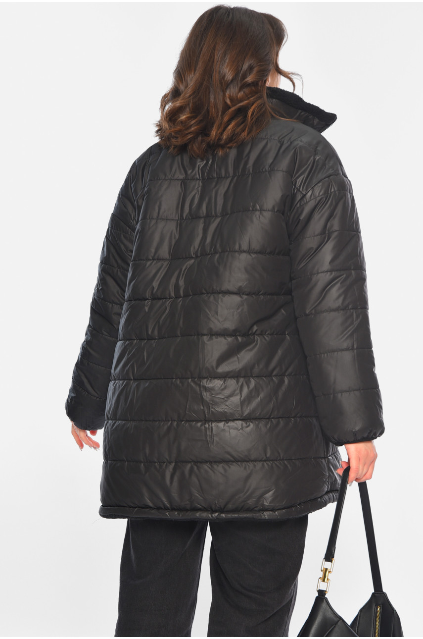 Куртка жіноча демісезонна двостороння чорного кольору 8025 193260 Куртка жіноча демісезонна двостороння чорного кольору 8025 193260