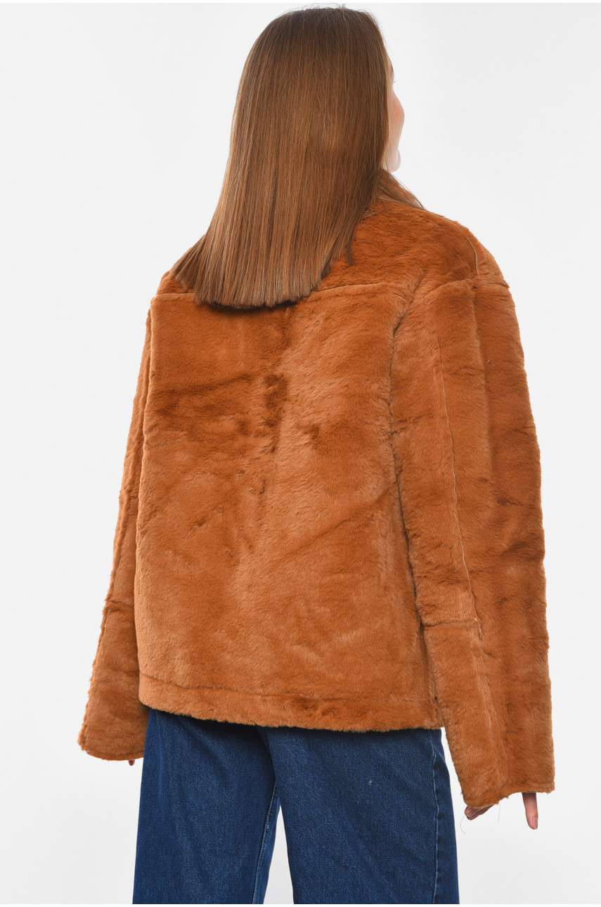 Дублянка жіноча двостороння на штучному хутрі темно-коричневого кольору 610 193270