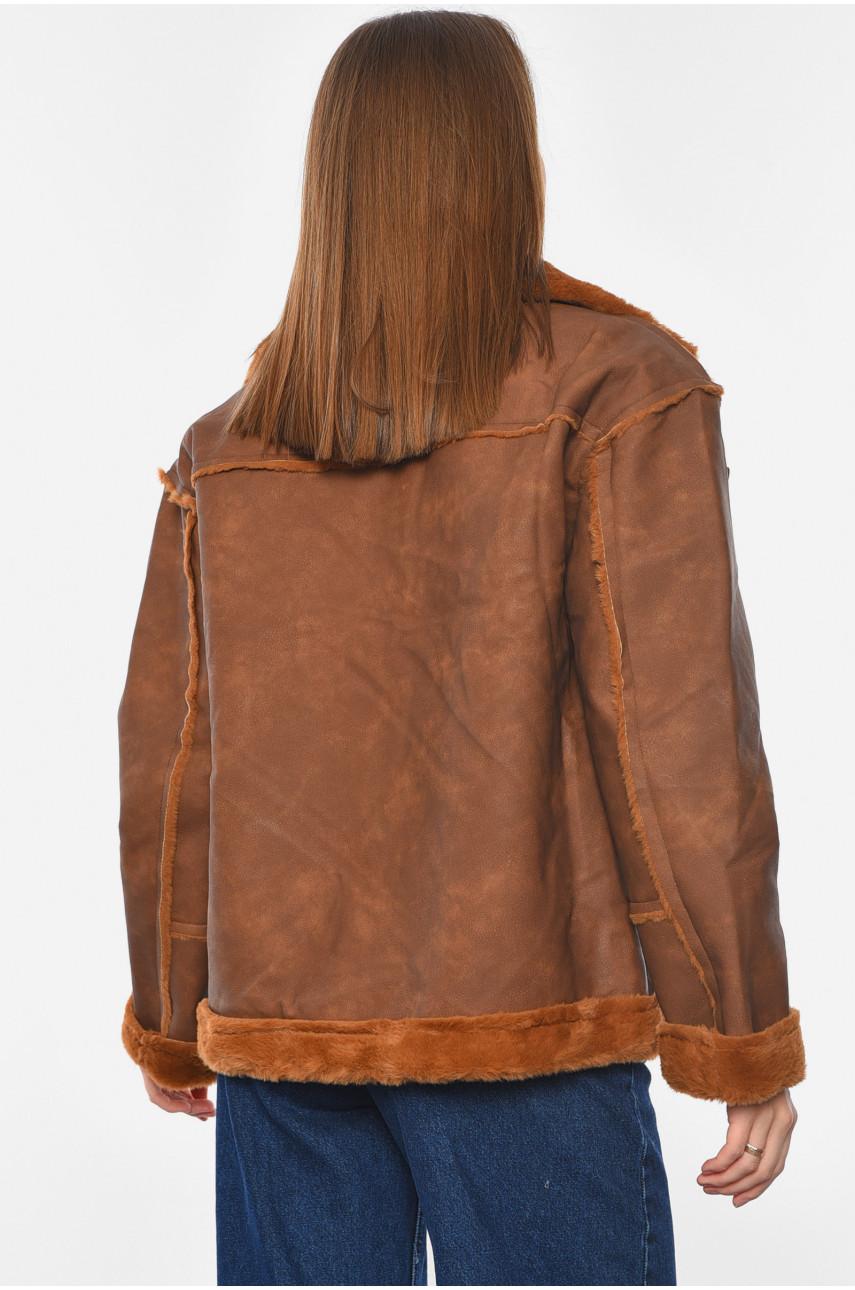 Дублянка жіноча двостороння на штучному хутрі темно-коричневого кольору 610 193270