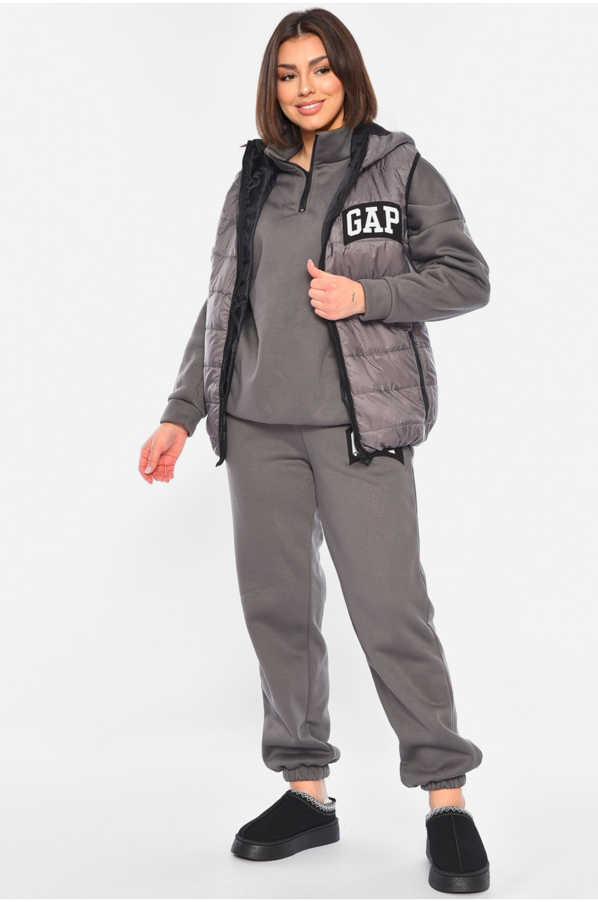 Спортивный костюм женский тройка на флисе серого цвета 2066 193309