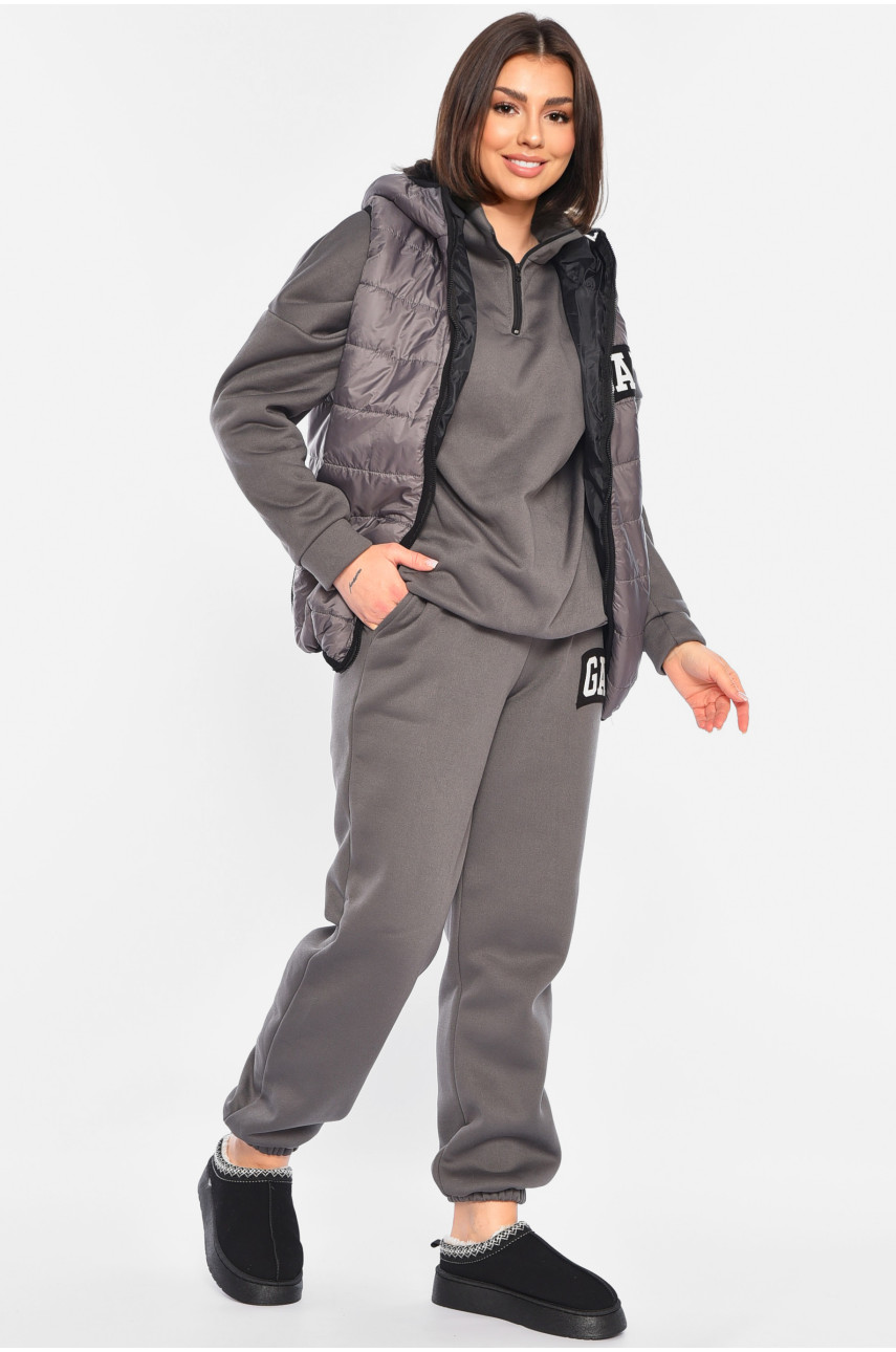 Спортивный костюм женский тройка на флисе серого цвета 2066 193309