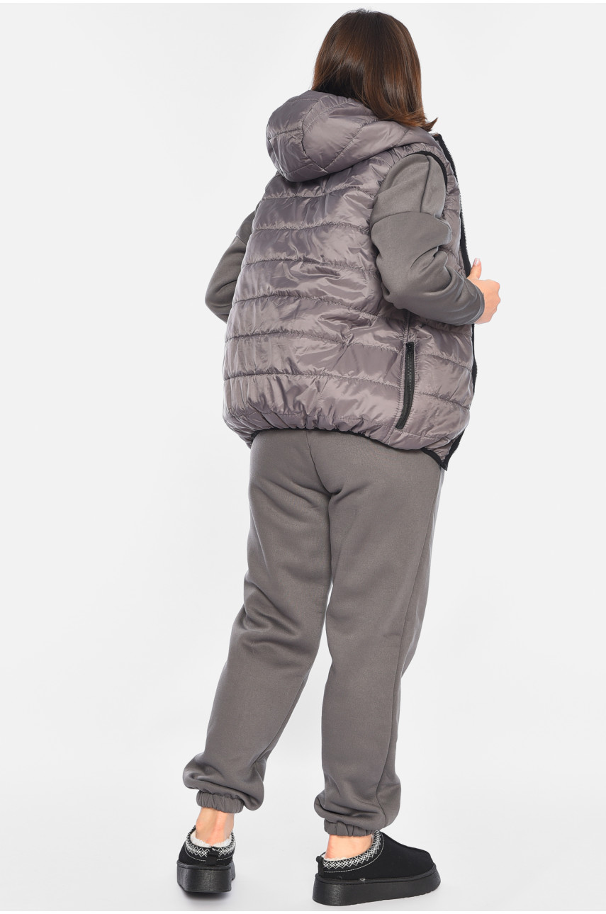 Спортивный костюм женский тройка на флисе серого цвета 2066 193309