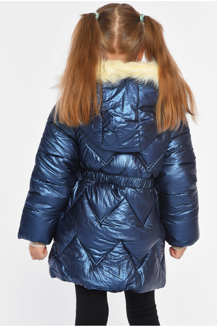 Куртка детская для девочки еврозима на искусственном меху тёмно-синего цвета 2021-8 193352