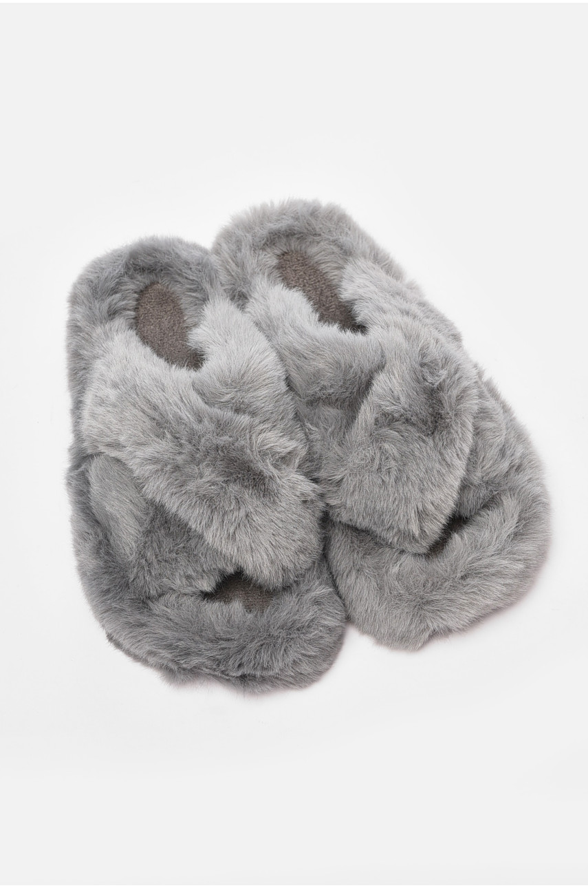 Капці домашні жіночі хутряні сірого кольору 193354