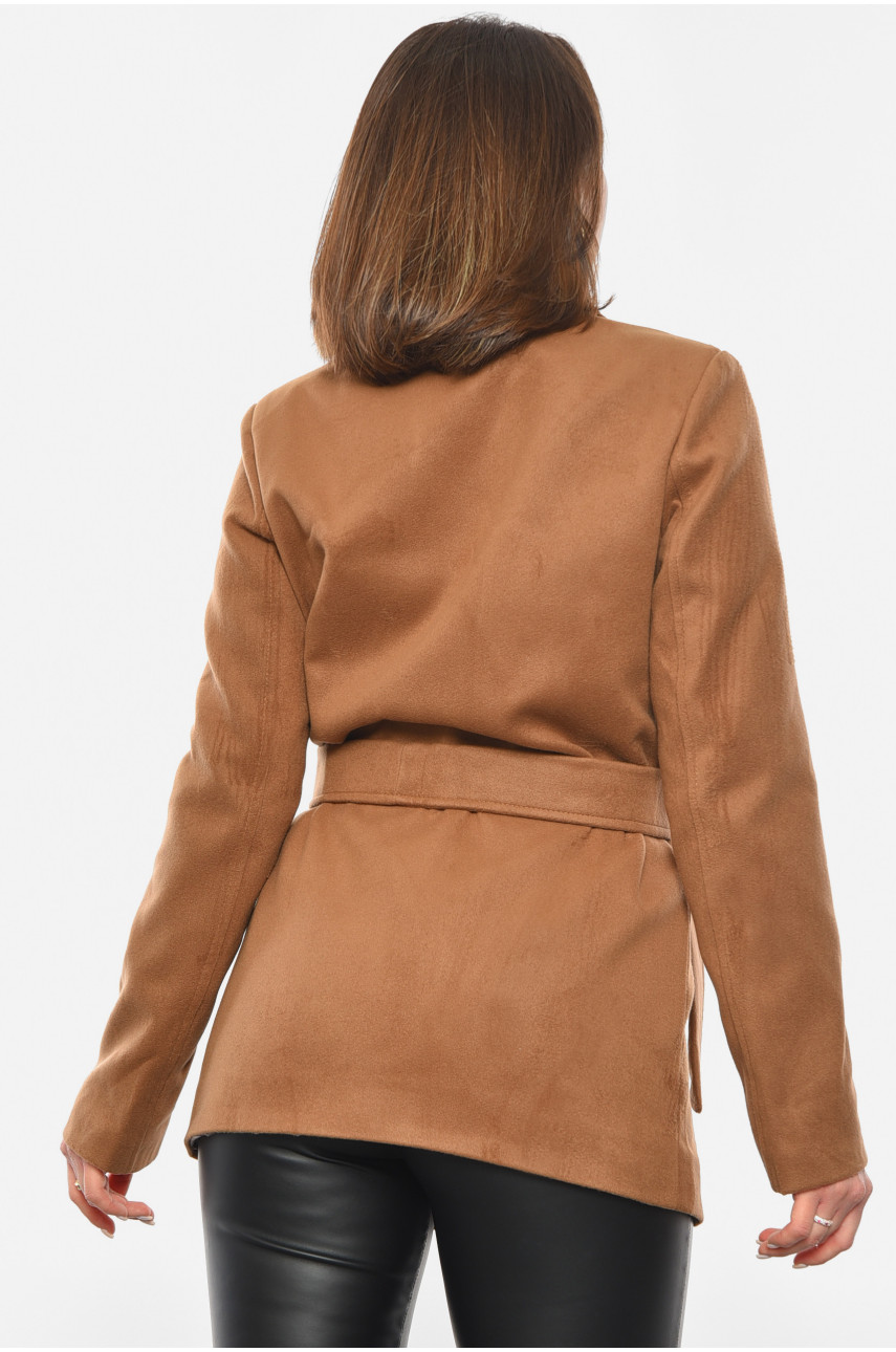 Пальто жіноче на запах коричневого кольору 481 193361