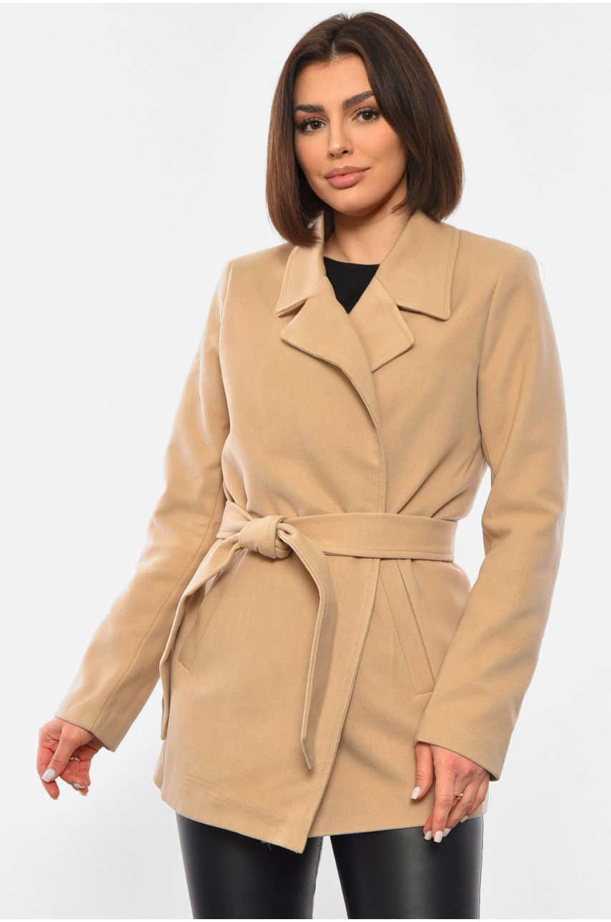 Пальто жіноче на запах бежевого кольору 481 193363