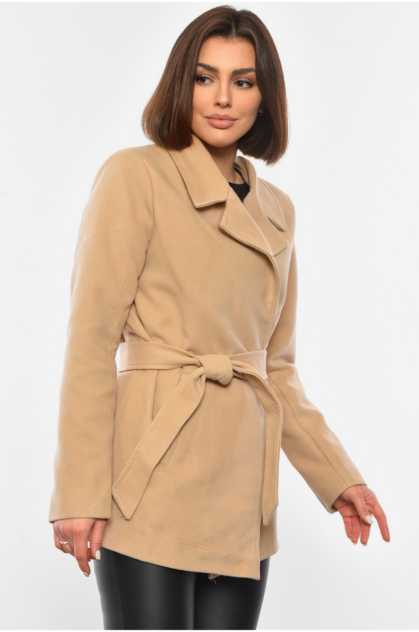 Пальто жіноче на запах бежевого кольору 481 193363