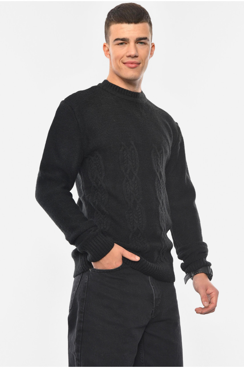 Свитер мужской однотонный черного цвета 193381