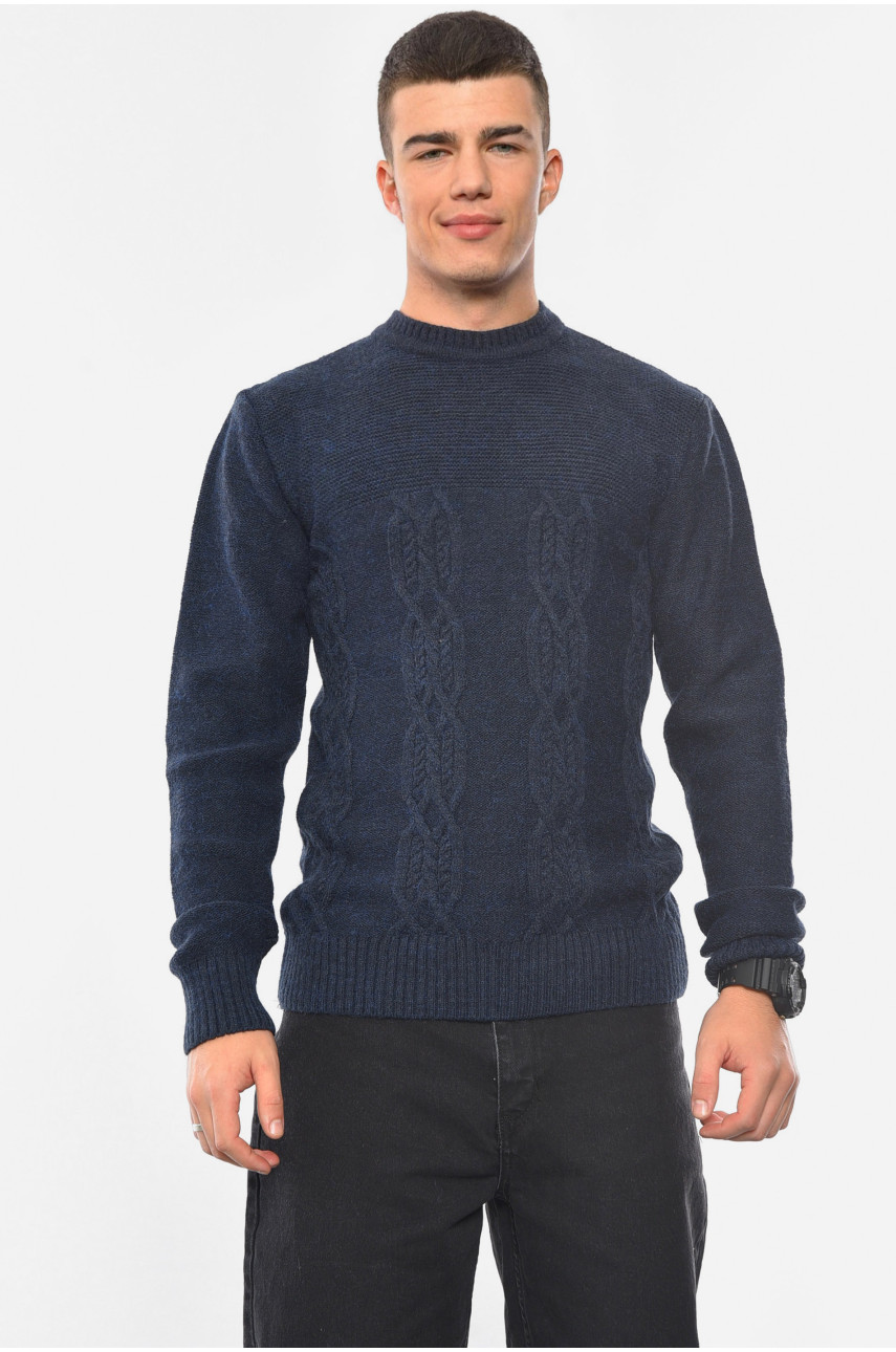 Свитер мужской однотонный темно-синего цвета 193386