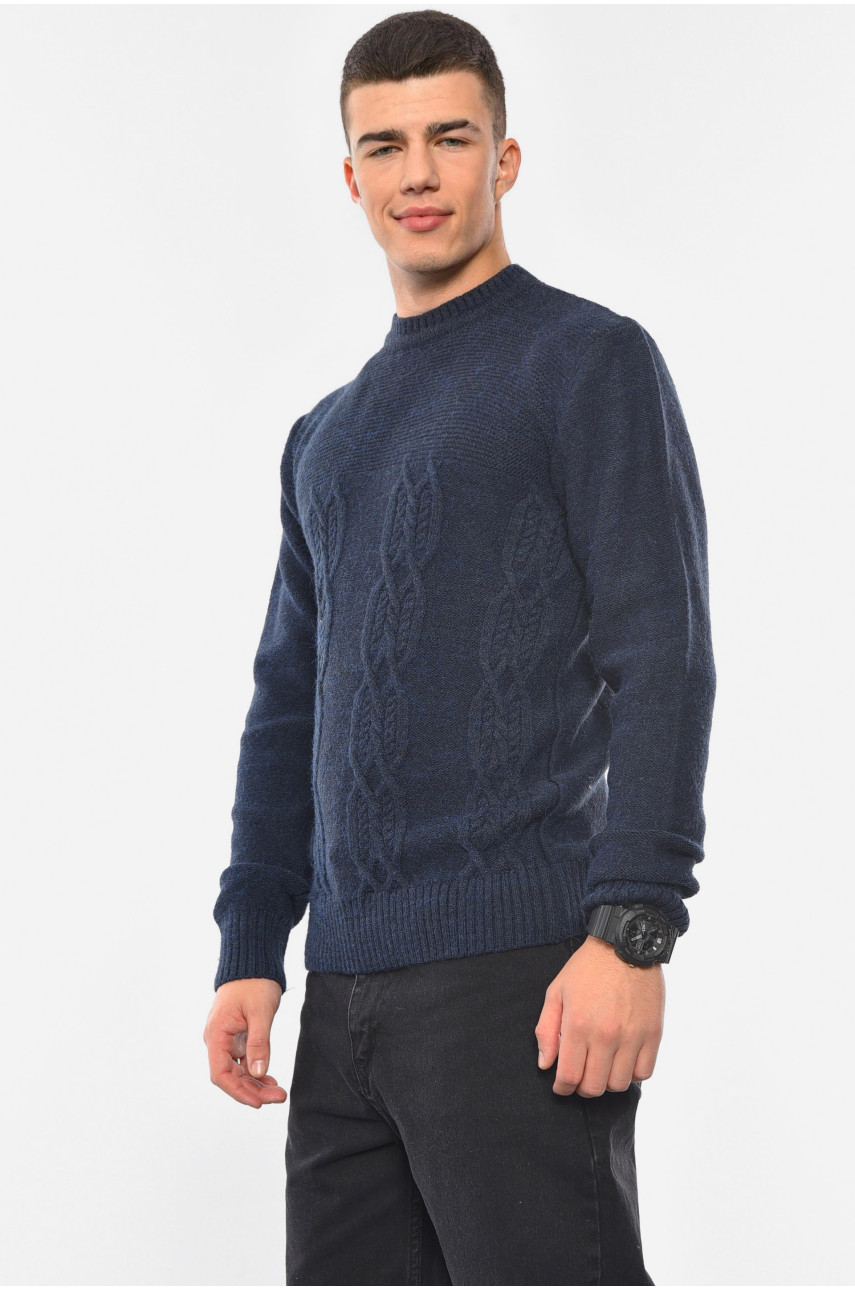 Свитер мужской однотонный темно-синего цвета 193386