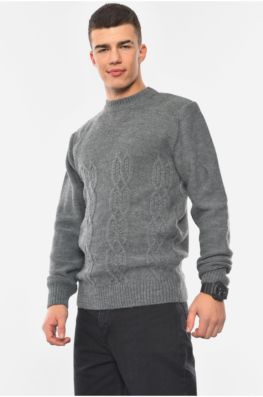 Свитер мужской однотонный серого цвета 193387