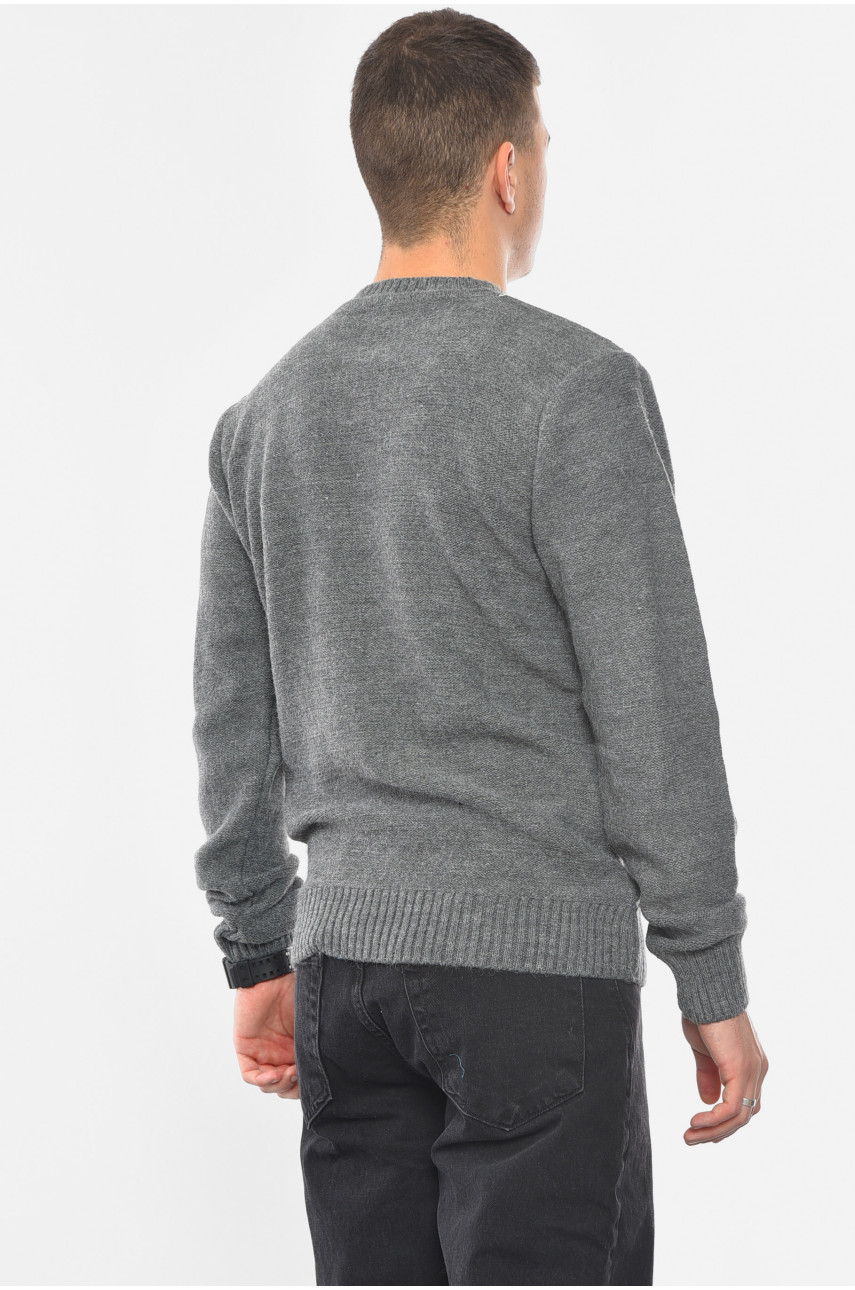 Свитер мужской однотонный серого цвета 193387 Свитер мужской однотонный серого цвета 193387