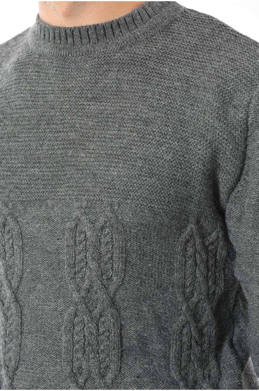 Свитер мужской однотонный серого цвета 193387 Свитер мужской однотонный серого цвета 193387