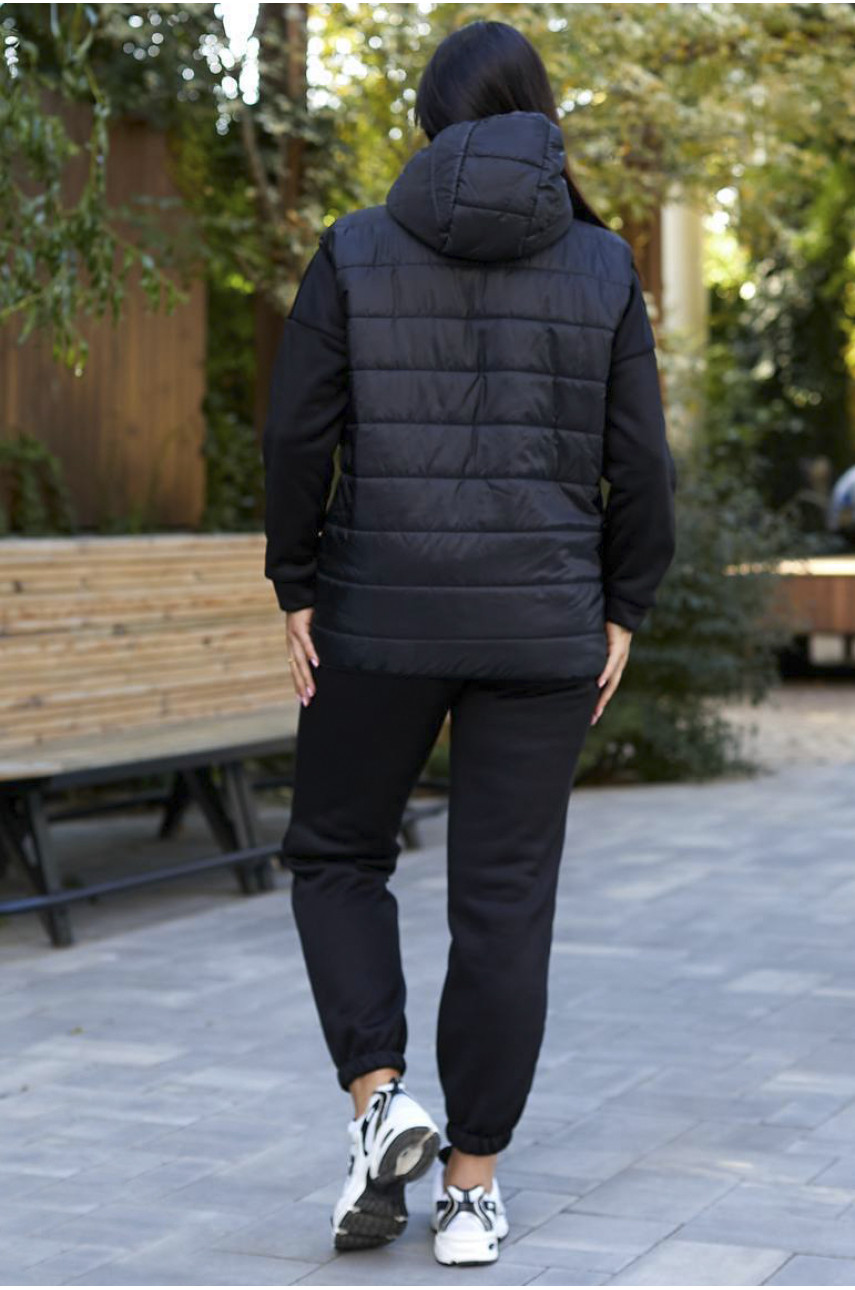 Спортивный костюм женский тройка на флисе черного цвета 2066 193409 Спортивный костюм женский тройка на флисе черного цвета 2066 193409