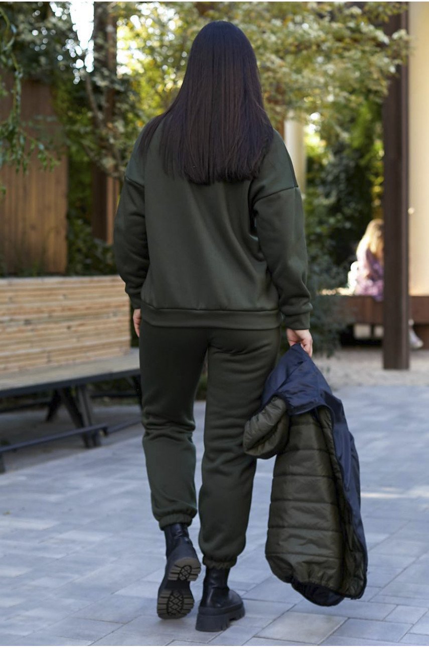 Спортивный костюм женский тройка на флисе цвета хаки 2066 193411