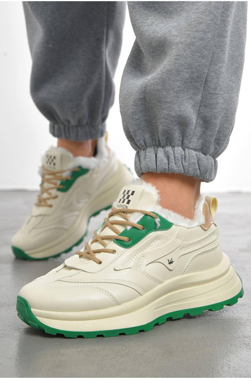 Кросівки жіночі молочного кольору на хутрі кв02-5 193412