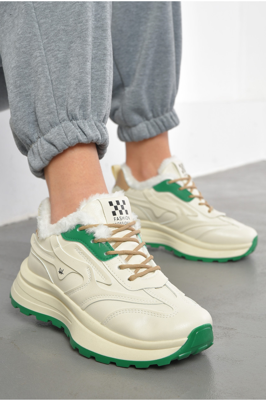 Кросівки жіночі молочного кольору на хутрі кв02-5 193412