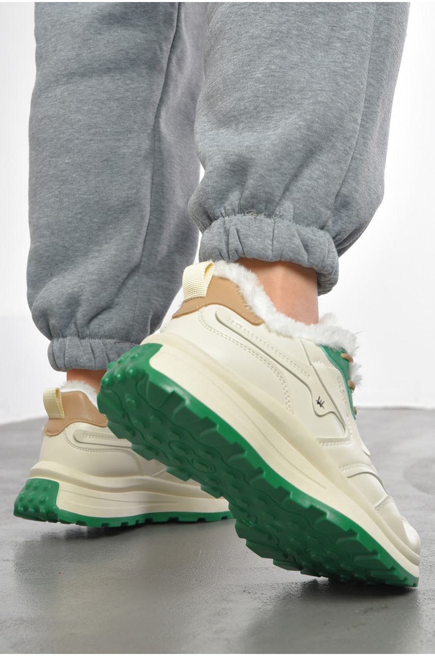 Кросівки жіночі молочного кольору на хутрі кв02-5 193412