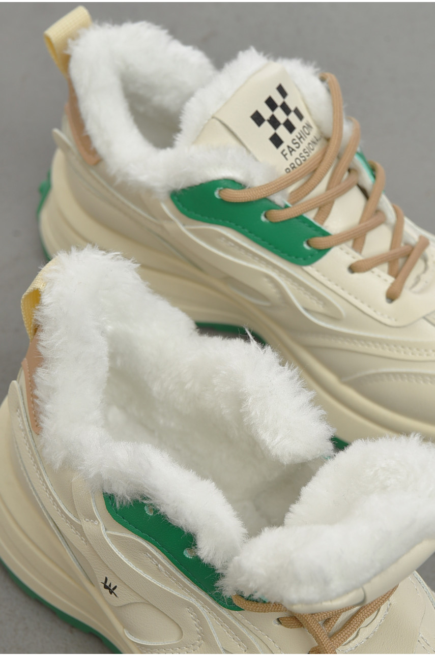 Кросівки жіночі молочного кольору на хутрі кв02-5 193412