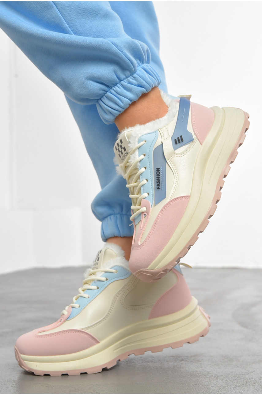 Кросівки жіночі молочного кольору на хутрі кв03-6 193413 Кросівки жіночі молочного кольору на хутрі кв03-6 193413