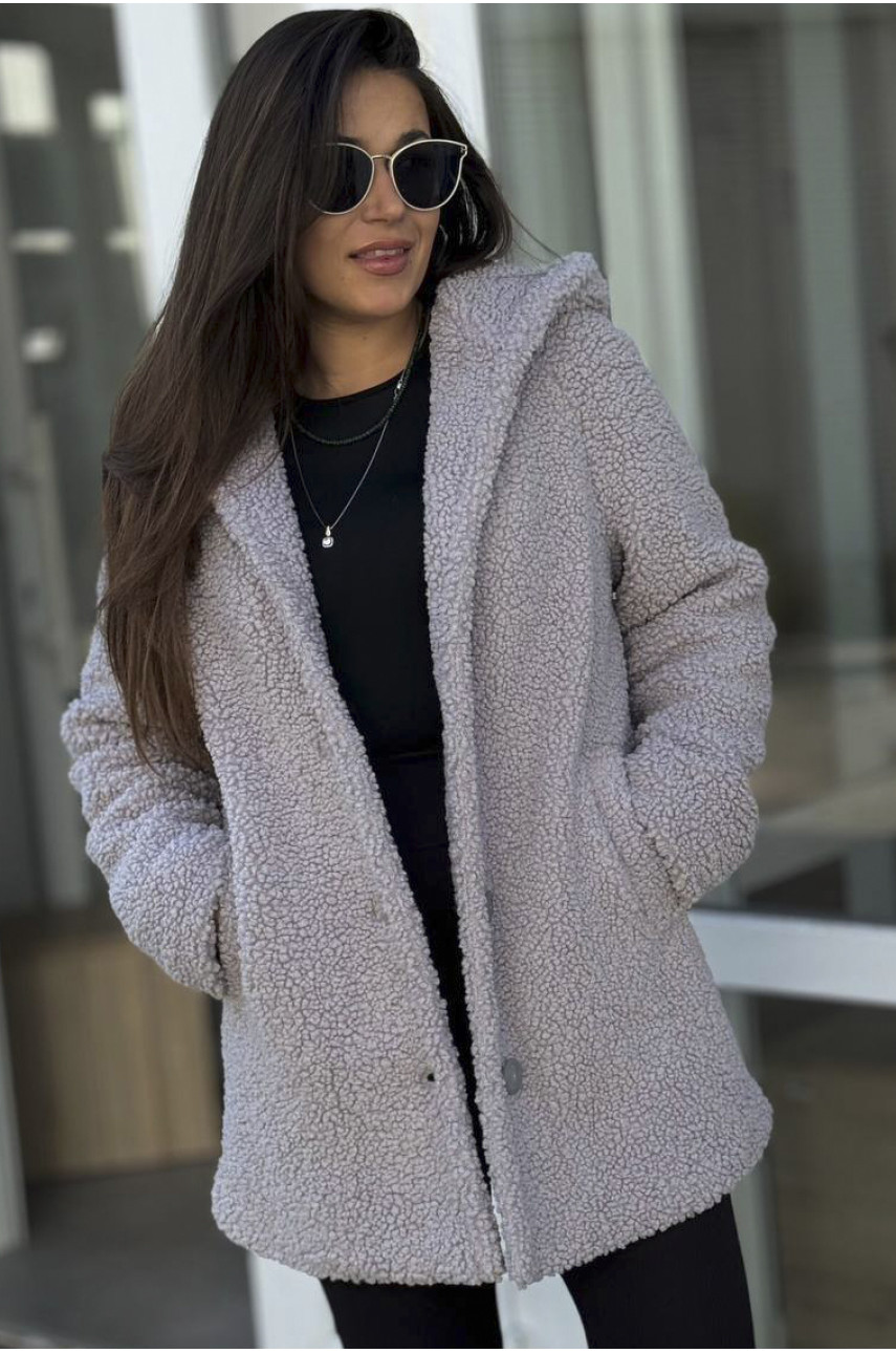 Пальто тедді жіноче сірого кольору 65789 193417