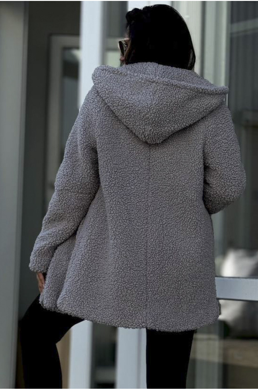 Пальто тедді жіноче сірого кольору 65789 193417
