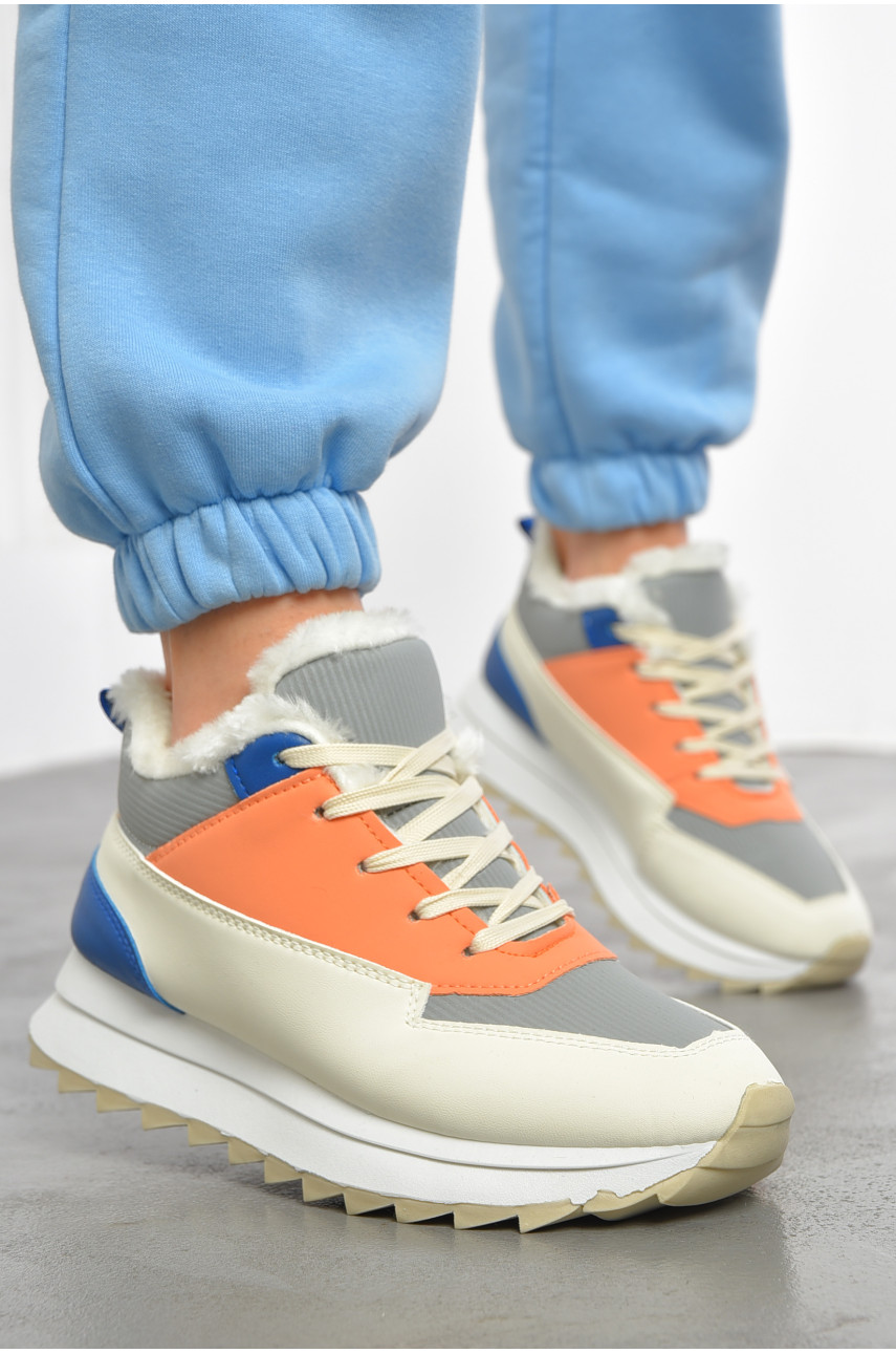 Кросівки жіночі біло-синього кольору на хутрі 2024-30-1 193442