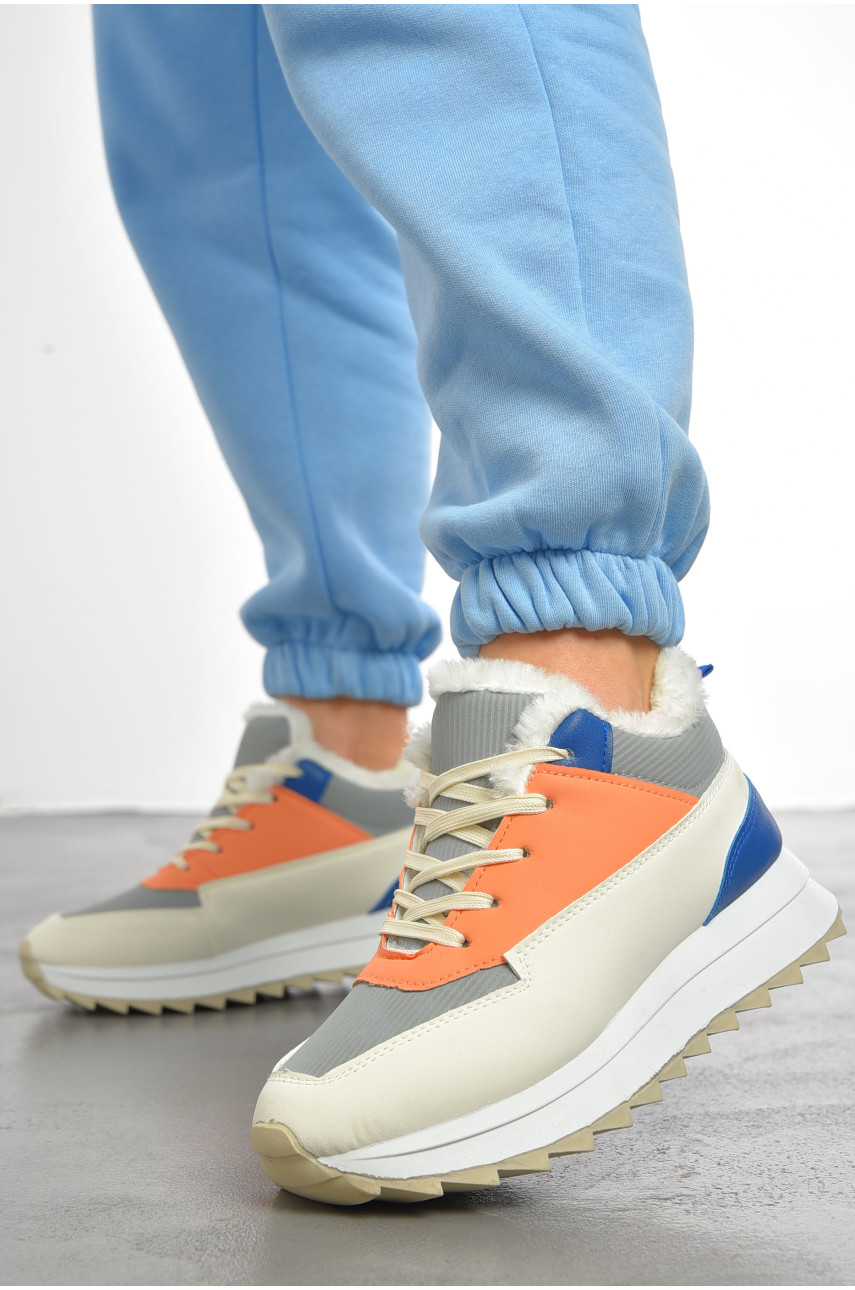 Кросівки жіночі біло-синього кольору на хутрі 2024-30-1 193442