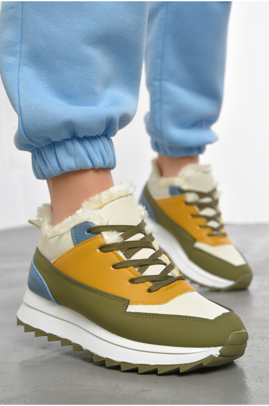 Кросівки жіночі кольору хакі на хутрі 2024-30-5 193444