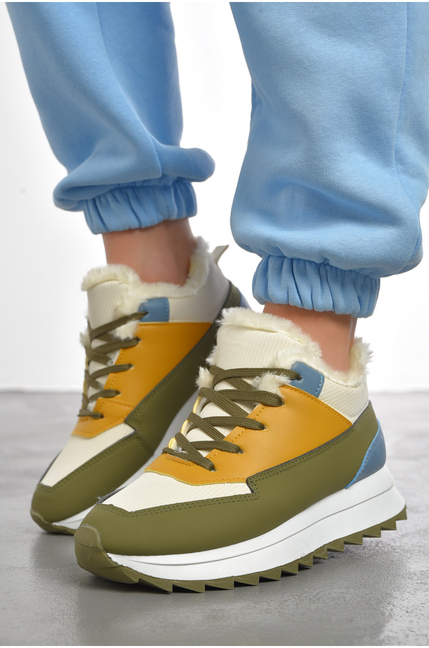 Кросівки жіночі кольору хакі на хутрі 2024-30-5 193444