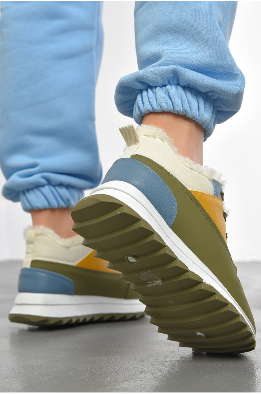 Кросівки жіночі кольору хакі на хутрі 2024-30-5 193444