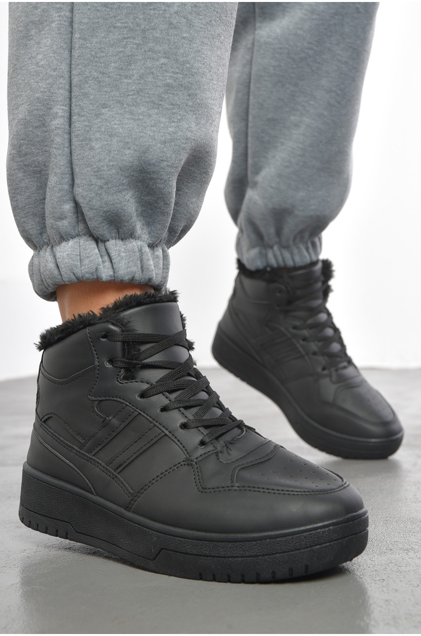 Кросівки жіночі чорного кольору на хутрі 152 193460